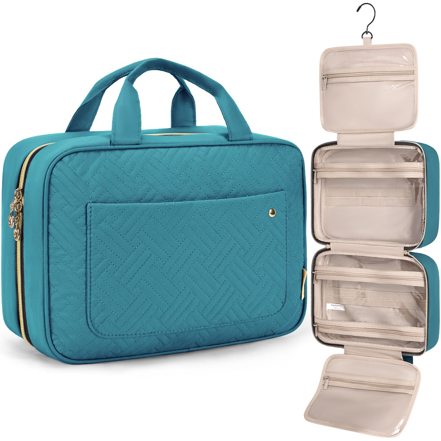 BAGSMART Hanging Toiletry Bag - Waterproof Travel Cosmetic Organizer for Makeup, Shampoo & Toiletries | Perfect for Vacation, Business Trips & Gym (Teal)