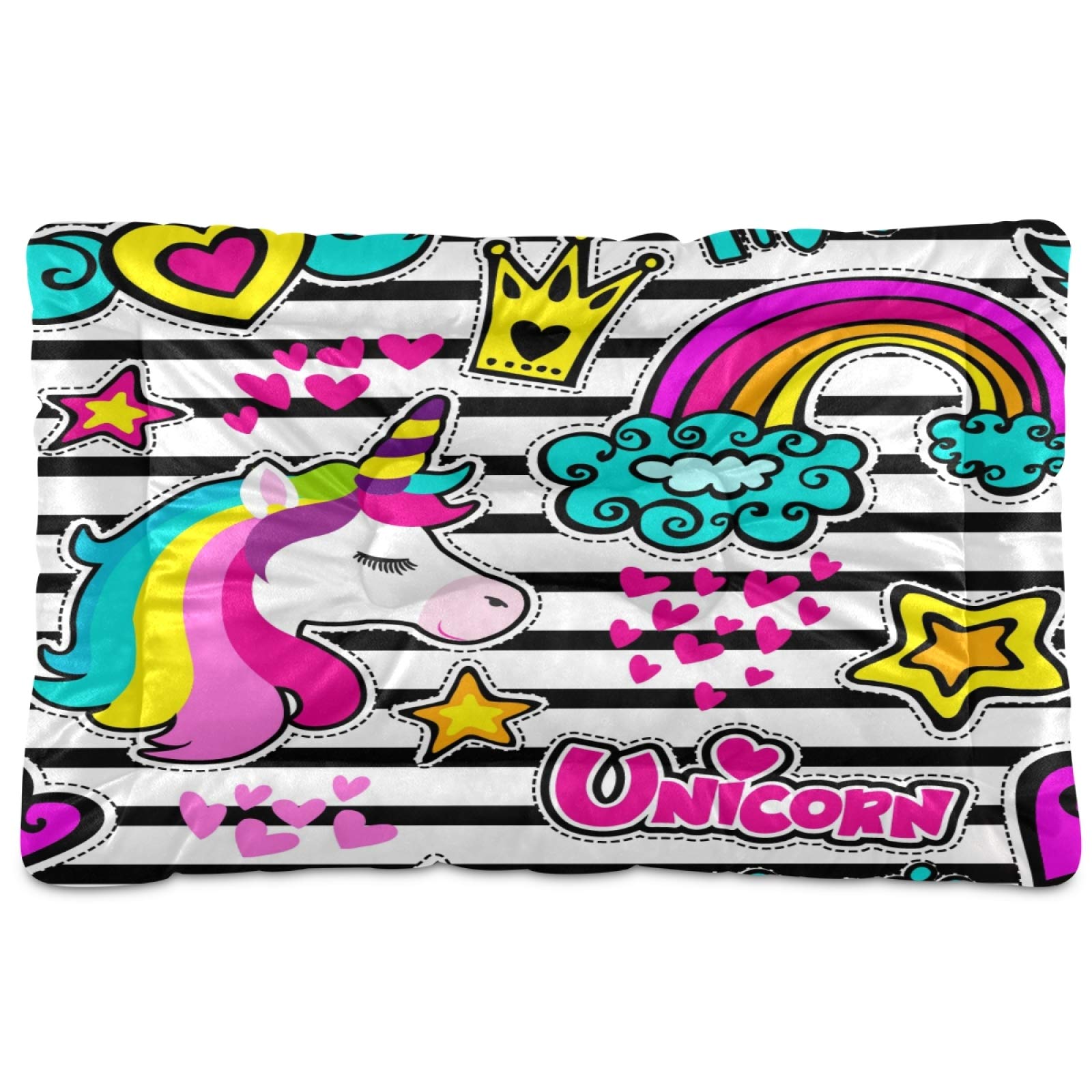 KEEPREAL Unicorn Stripes Pet Bed - Ultra Soft Rectangle Dog & Cat Bed for Small Medium Large Pets (36x24in) - Calming Comfort Bed for Dogs, Cats, Puppies & Kittens - Perfect for Living Room, Bedroom & Pet Travel