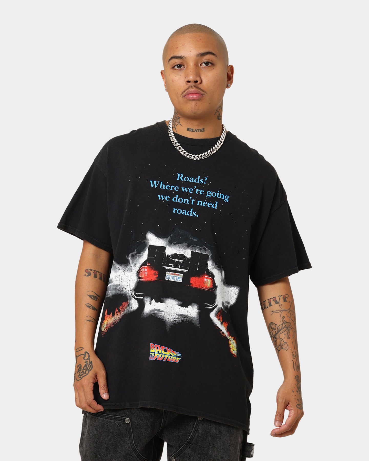 Vintage Back To The Future Movie T-Shirt - Washed Black Cotton Tee - Retro 80s Inspired Graphic Tee - Perfect for Movie Fans, Cosplay, and Casual Wear