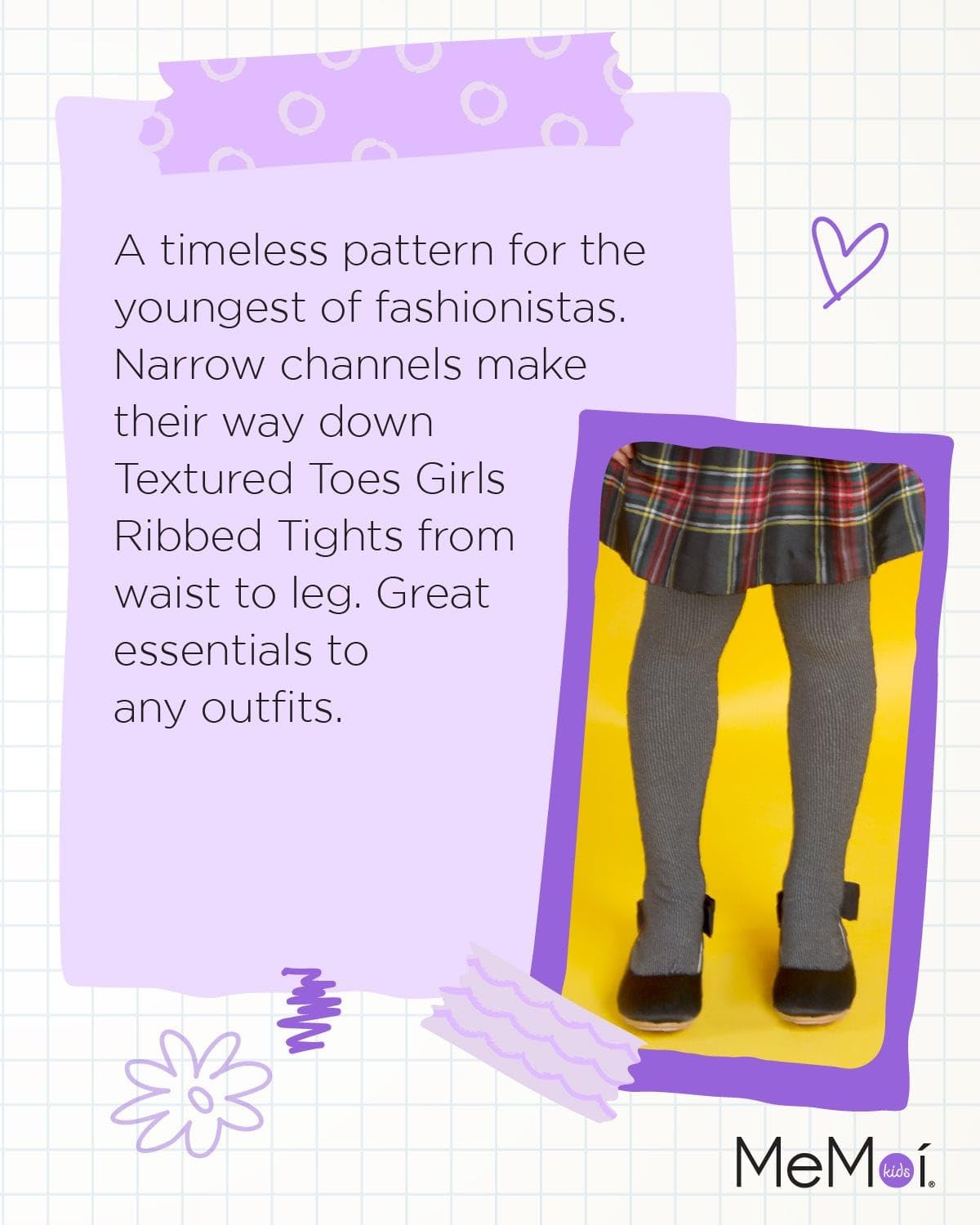 MeMoi Girls Ribbed Tights - Soft & Stretchy Kids Tights for School, Dance & Play | Comfortable Children's Tights Collection