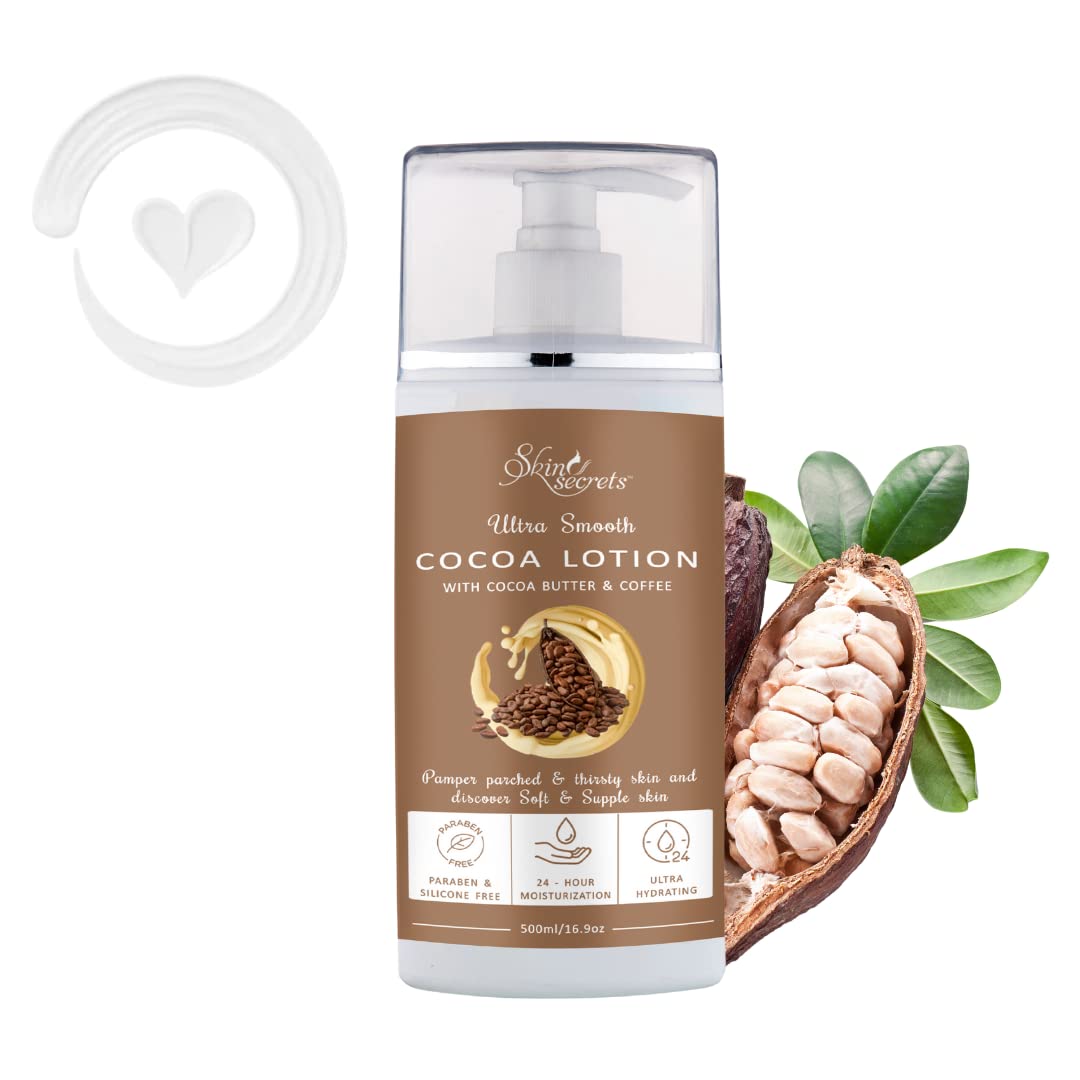 Skin Secrets Cocoa Butter Lotion - 500ml | Deeply Moisturizing & Nourishing Body Cream with Natural Cocoa Bean Extract | Paraben-Free, Silicone-Free | Perfect for Dry Skin Care & Daily Hydration