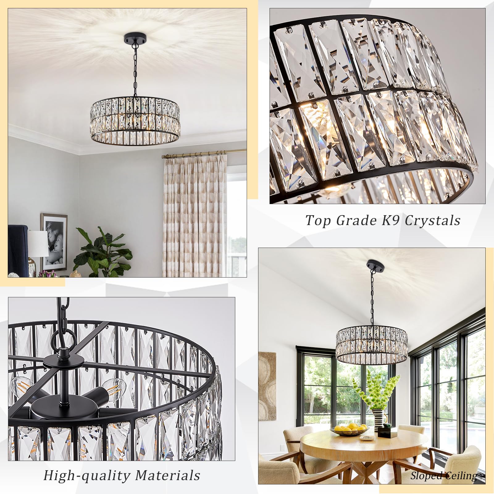 6-Light Black Crystal Chandelier - 18