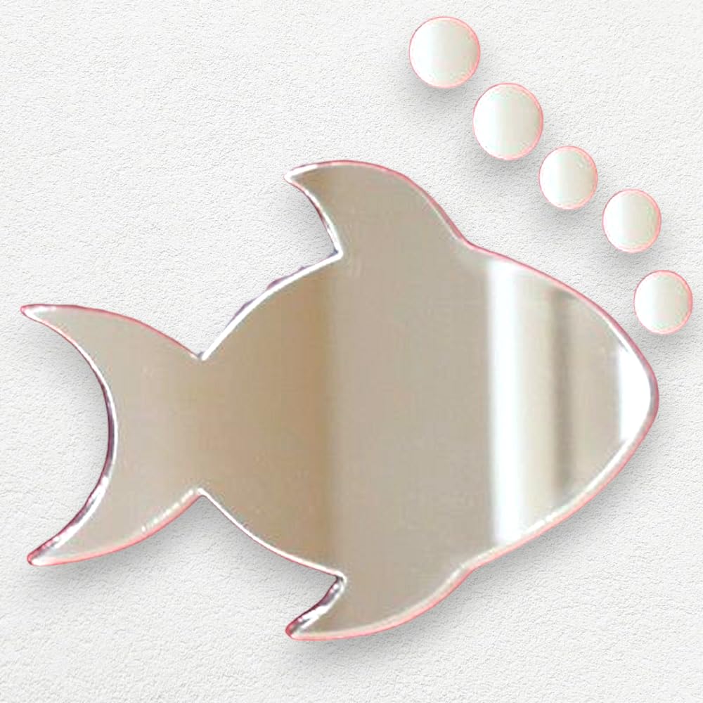 Fish Mirror & Five Bubble Mirrors 20cm x 15cm - Decorative Wall Mirrors for Bathroom, Bedroom, and Living Room Decor