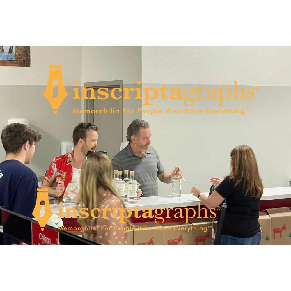 Bryan Cranston & Aaron Paul Signed Dos Hombres Mezcal Bottle - Breaking Bad Memorabilia with Framed License Plate Collage - JSA Certified Authentic - Perfect for Breaking Bad Fans Collection & Man Cave Decor