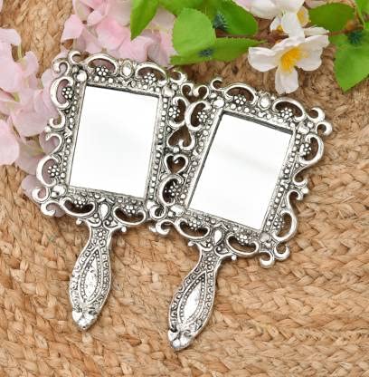 Vintage Metal Handheld Mirror with Handle - Compact Personal Makeup Mirror for Vanity, Travel & Skin Care | Portable Retro Beauty Mirror for Home, Hotel & Purse