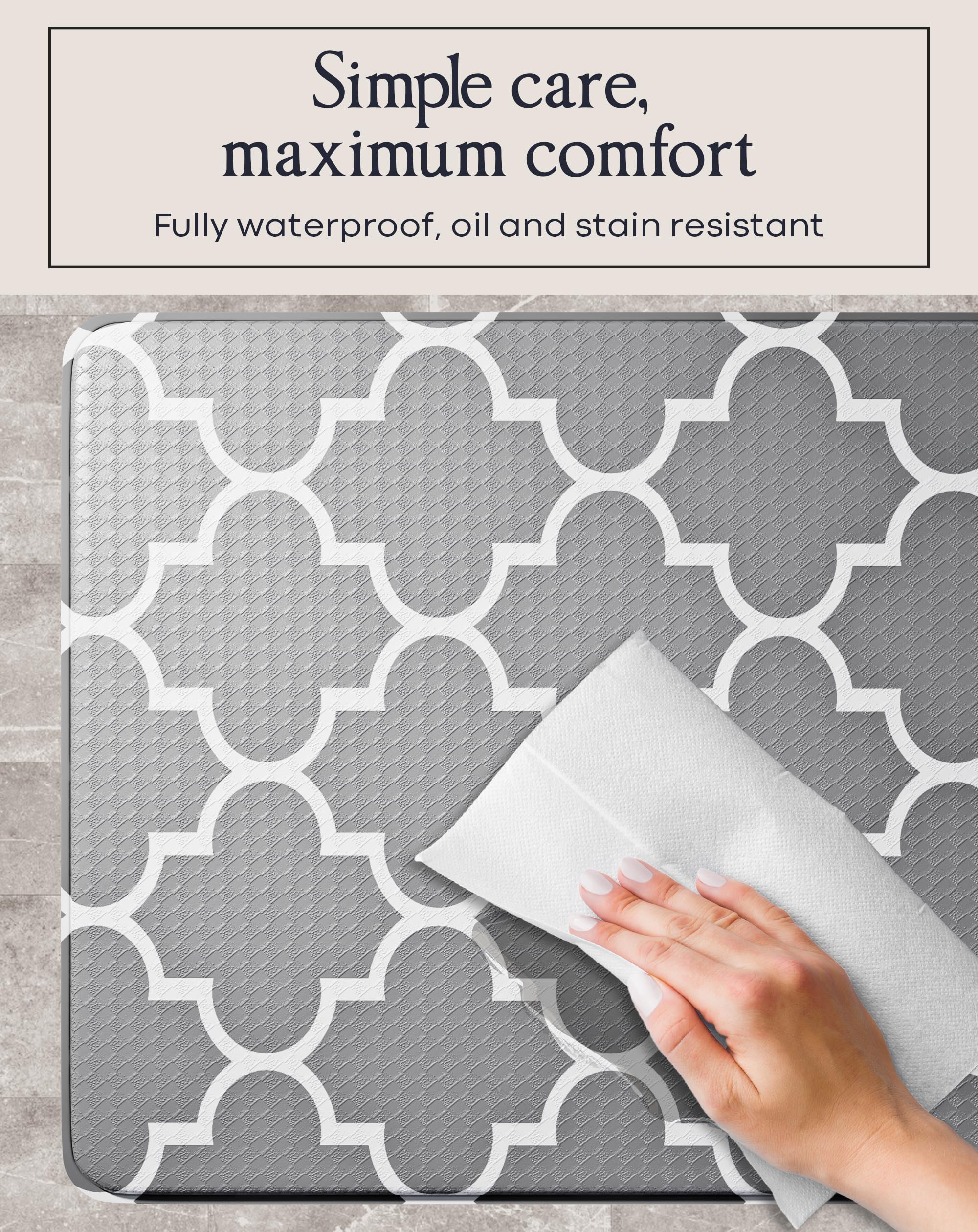 **Homergy Anti-Fatigue Kitchen Mats - 2 Pack Memory Foam Standing Mats for Office, Home & Laundry Room - Waterproof, Ergonomic Floor Cushion (17.3×30.3 & 17.3×59 Inches, Grey Lantern) - Perfect for Cooking, Dishwashing & Long Work Hours**