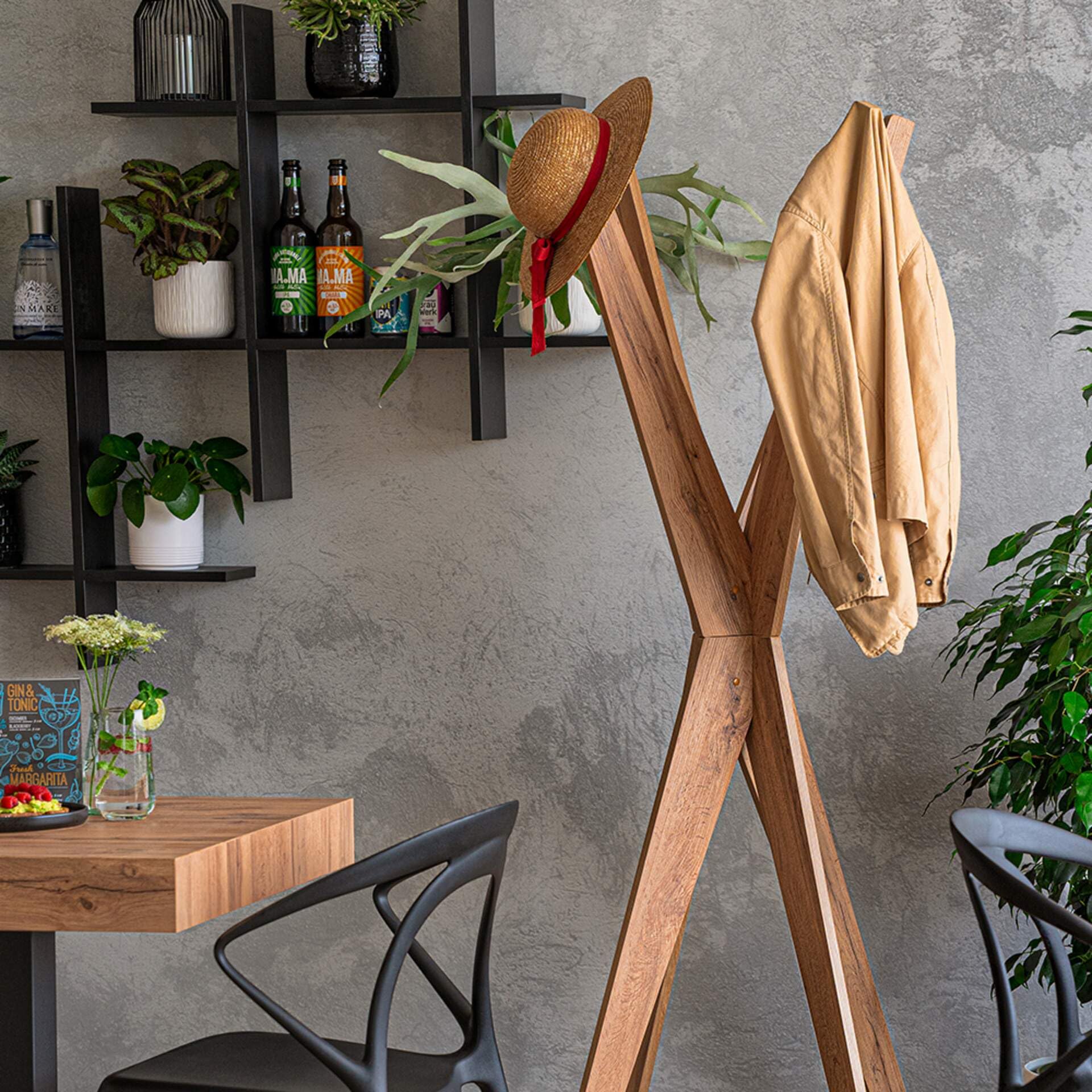 Modern Wooden Coat Rack - Rustic Emma Rovere Design, Freestanding Floor Clothes Hanger for Bedroom, Hallway, Entryway - Handcrafted in Italy - Perfect for Organizing Jackets, Hats & Bags in Small Spaces