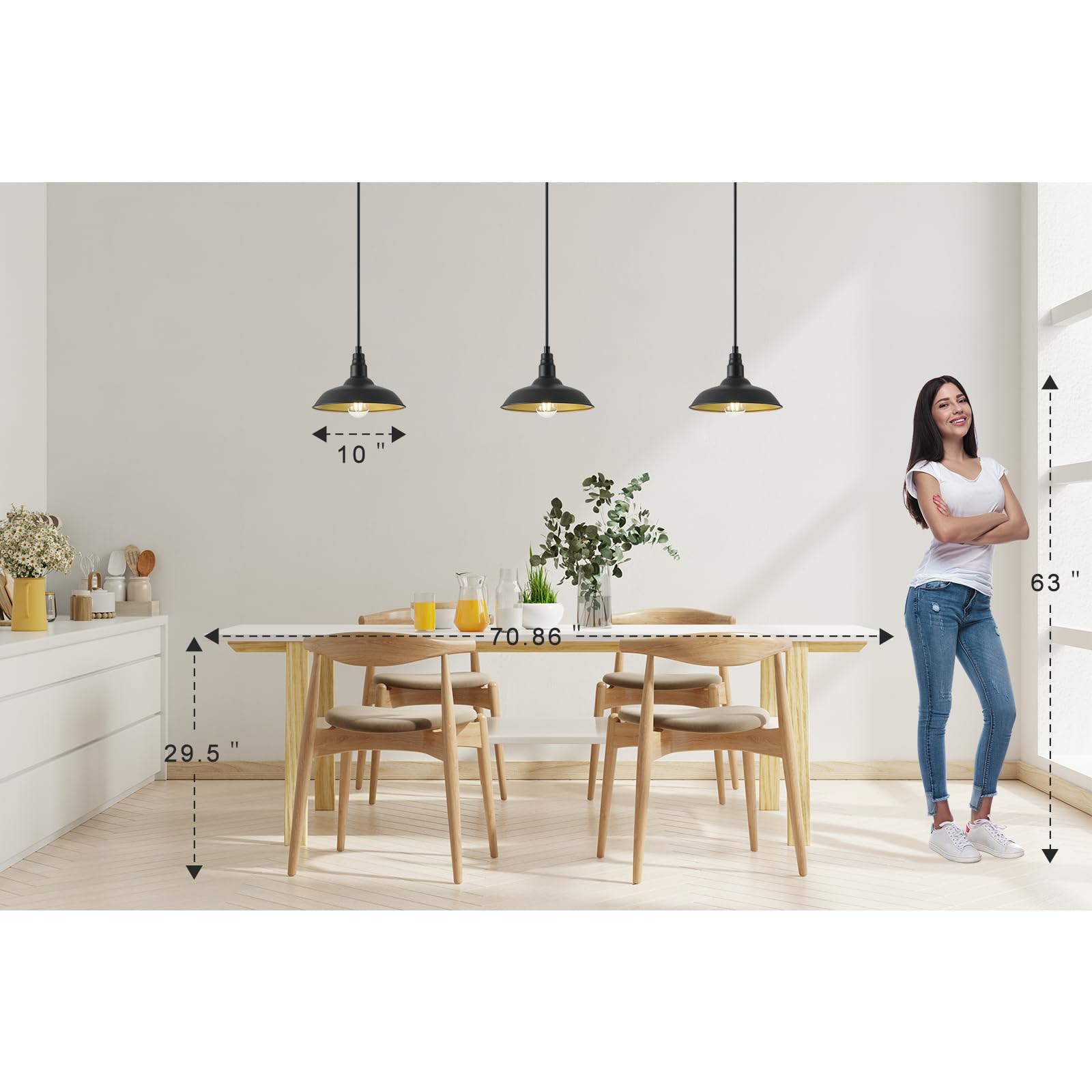 10 Inch Farmhouse Pendant Lights - Adjustable Black Barn Style Ceiling Mount for Kitchen, Dining Room, Living Room | Indoor/Outdoor Hanging Lighting Fixture for Home Decor, Restaurant, Cafe & Patio