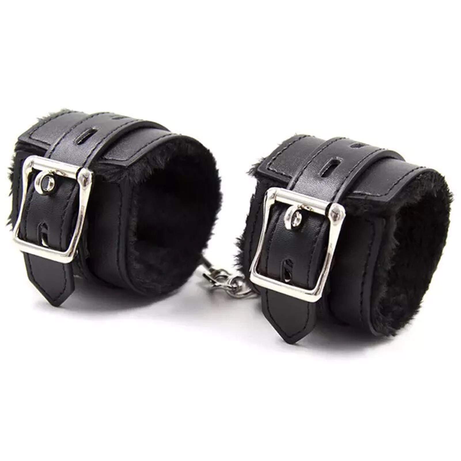 Adjustable Leather Handcuffs Bracelet & Fluffy Wrist Cuffs - Role Play, BDSM, Couple Game Accessories for Women & Men - Perfect for Home Yoga, Gym Workouts, Cosplay & Party Jewelry