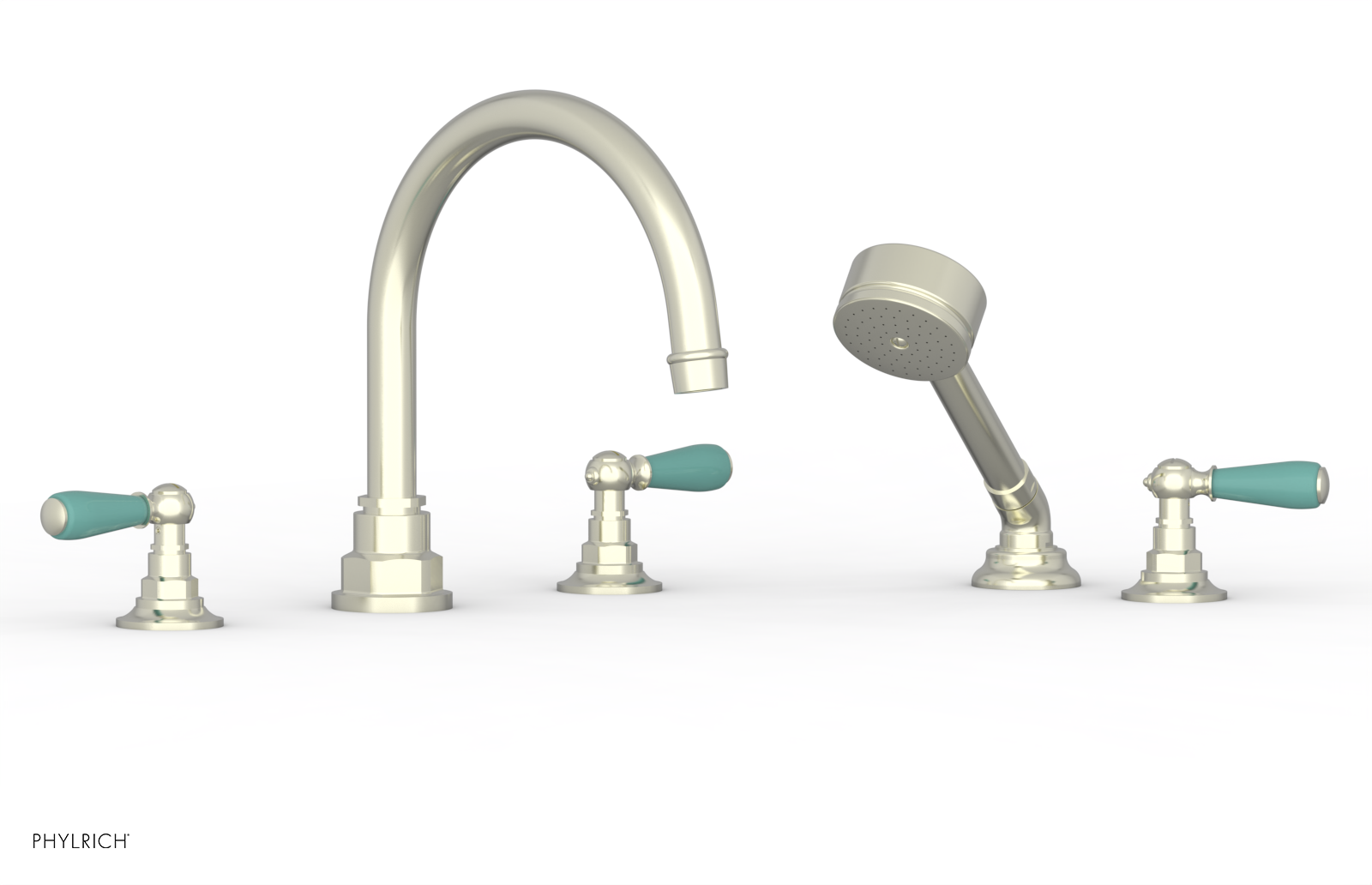 Jamestown Freestanding Deck Tub Set with Hand Shower - Modern Lever Handles & Turquoise Accents - 165