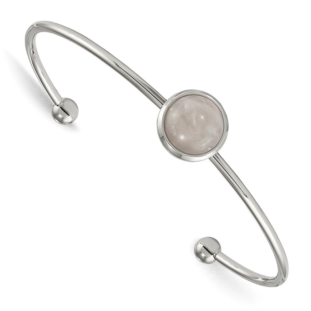Rose Quartz & Stainless Steel Cuff Bangle Bracelet for Women - Elegant Healing Crystal Jewelry for Daily Wear, Meditation & Gift Giving