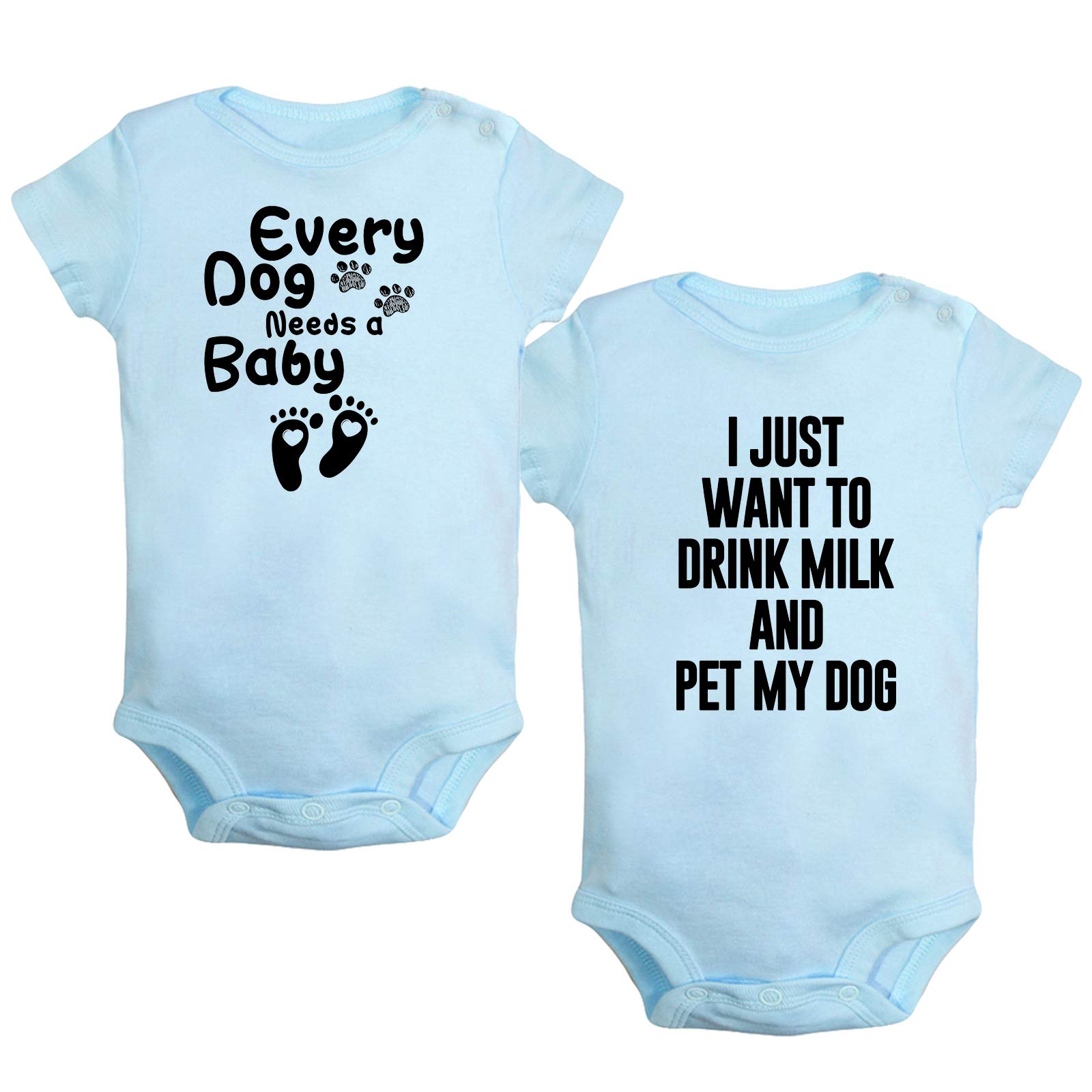 iDzn Funny Baby Romper - 2 Pack 'I Just Want to Drink Milk & Pet My Dog' Cute Infant Bodysuit Jumpsuit | Perfect for Playtime, Photo Shoots & Everyday Wear