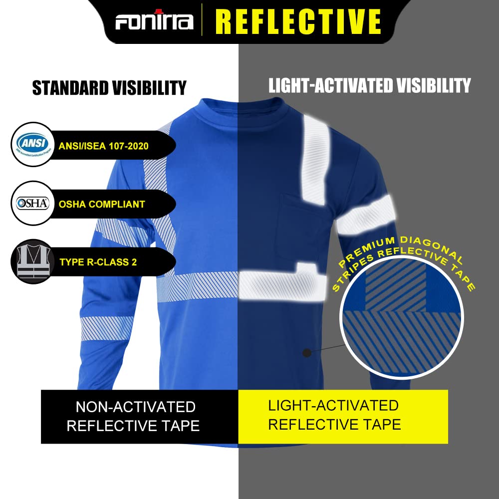 FONIRRA 3-Pack ANSI Class 3 High Visibility Safety Shirts for Men - Reflective Long Sleeve Workwear for Construction, Road Work & Nighttime Outdoor Activities