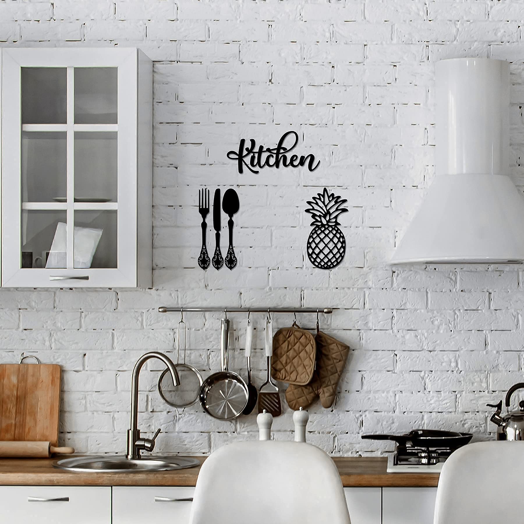 4eN Modern Wooden Kitchen Wall Decor Set - 5 Piece MDF Cutlery Sign for Dining Room, Kitchen, Cafe & Farmhouse | Rustic Home Accessories for Wall Decoration & Interior Design