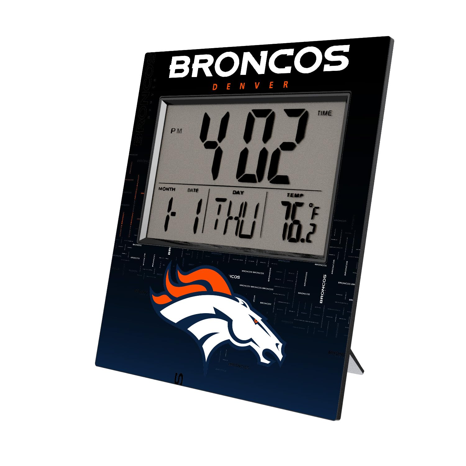 Denver Broncos NFL Team Quadtile Digital Alarm Clock with LED Display - Perfect for Office, Home, or Sports Fan Gift