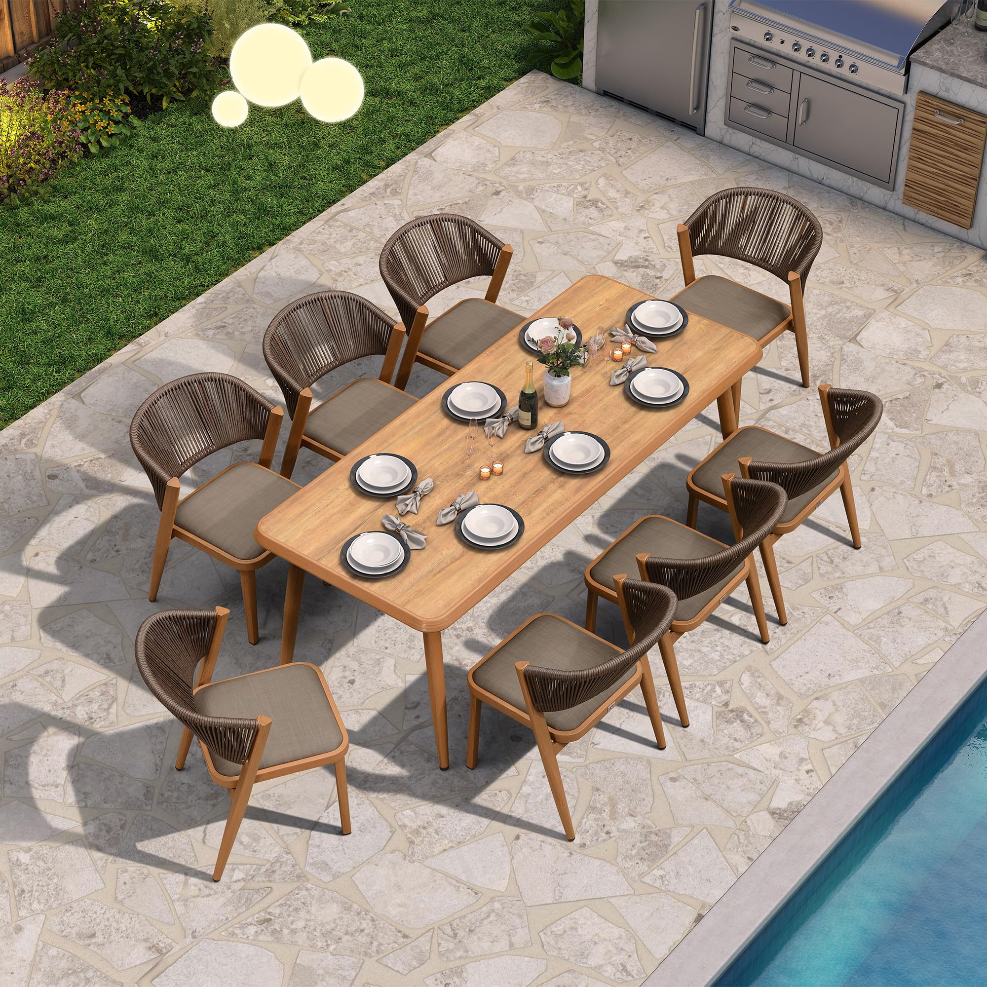 PURPLE LEAF 9-Piece All-Weather Outdoor Dining Set - Metal Frame with Rattan Wicker Chairs & Table - Patio Furniture for Backyard, Garden, Poolside - Perfect for Family Gatherings & Summer BBQs