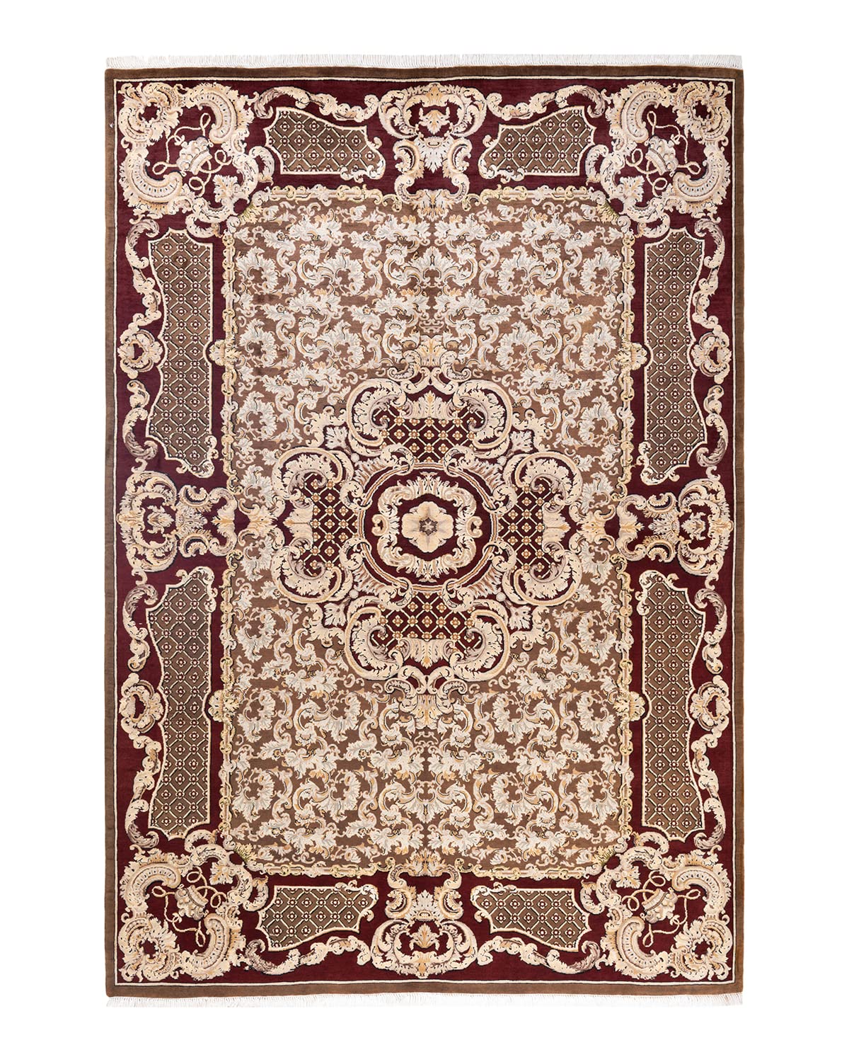 Handmade Wool Oriental Mogul Brown 6x9 Area Rug - Traditional Hand-Knotted One-of-a-Kind Solo Rugs for Living Room, Bedroom & Home Decor