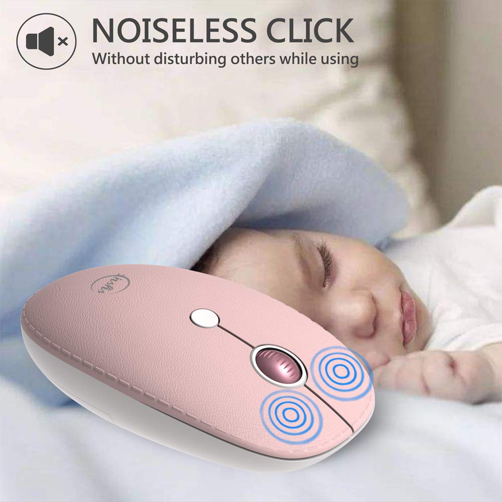 Premium 2.4G Wireless Mouse for Laptop - Ergonomic Aluminum Alloy Computer Mouse with 3 Adjustable DPI Levels & Luxury Leather Finish in Pink - Perfect for Office, Gaming, and Travel Use