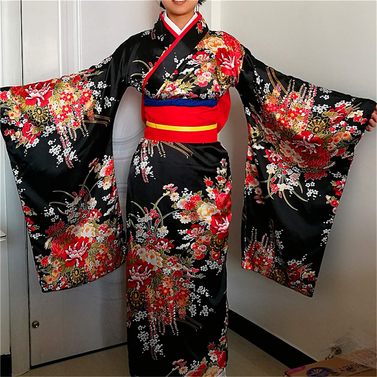 Japanese Cherry Black Kimono Anime Cosplay Costume - Shanghai Story Lolita Dress for Halloween, Cosplay Events & Themed Parties