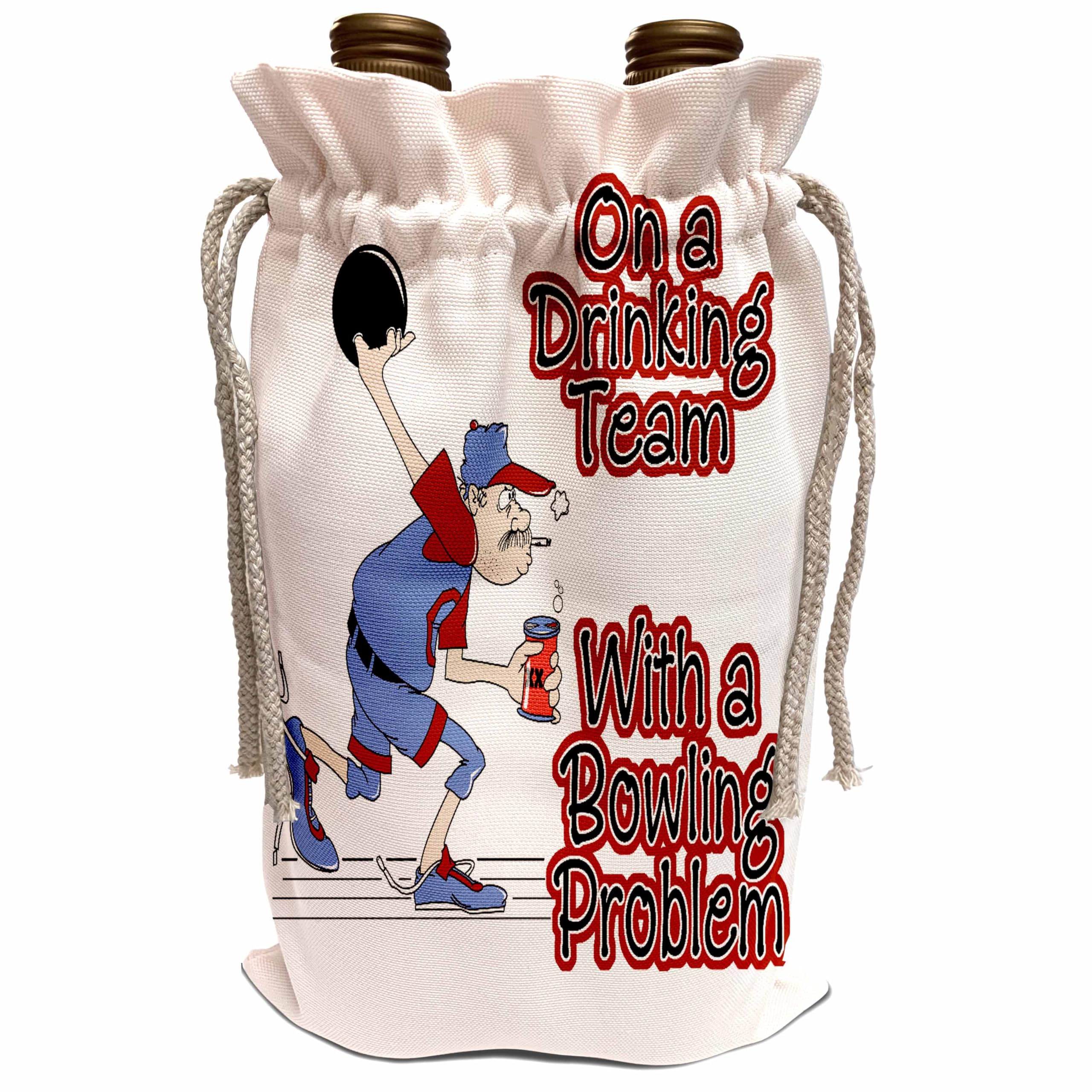 3dRose Funny Wine Tote Bag - 'On Drinking Team With Bowling Problem' Humorous Sports Design for Wine Lovers | Perfect for Bowling Parties, Girls' Night Out & Sports Enthusiasts