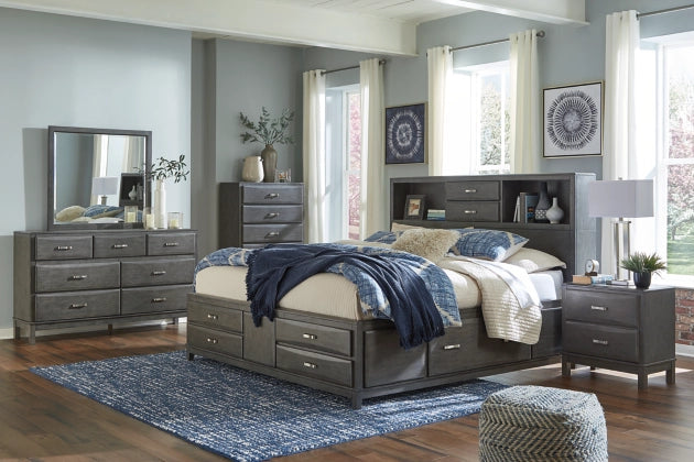 Caitbrook King Size Storage Bed with 8 Drawers - Gray Wooden Platform Bed Frame with Underbed Storage - Perfect for Small Bedrooms & Guest Rooms