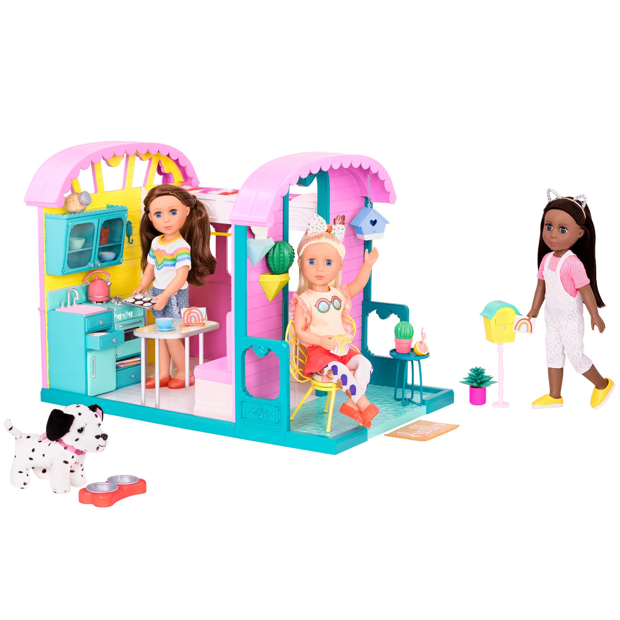 Glitter Girls GG Doll House Playset with Furniture, Kitchen, Oven & Patio - 14-inch Doll Clothes & Accessories for Kids Ages 3+ | Pretend Play, Role Play & Gift for Girls