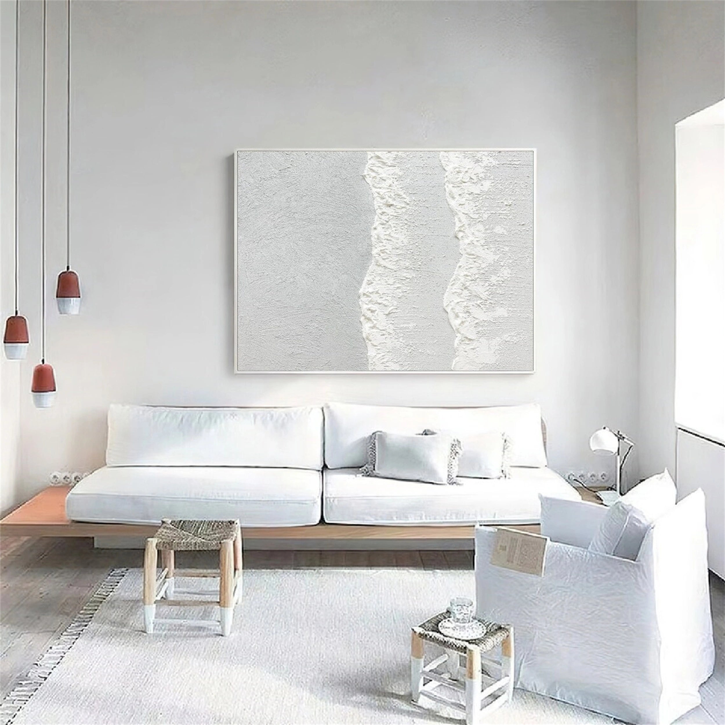 White Minimalist Textured Painting Canvas #MM129 - Premium Abstract Wall Art for Modern Home & Office Decor