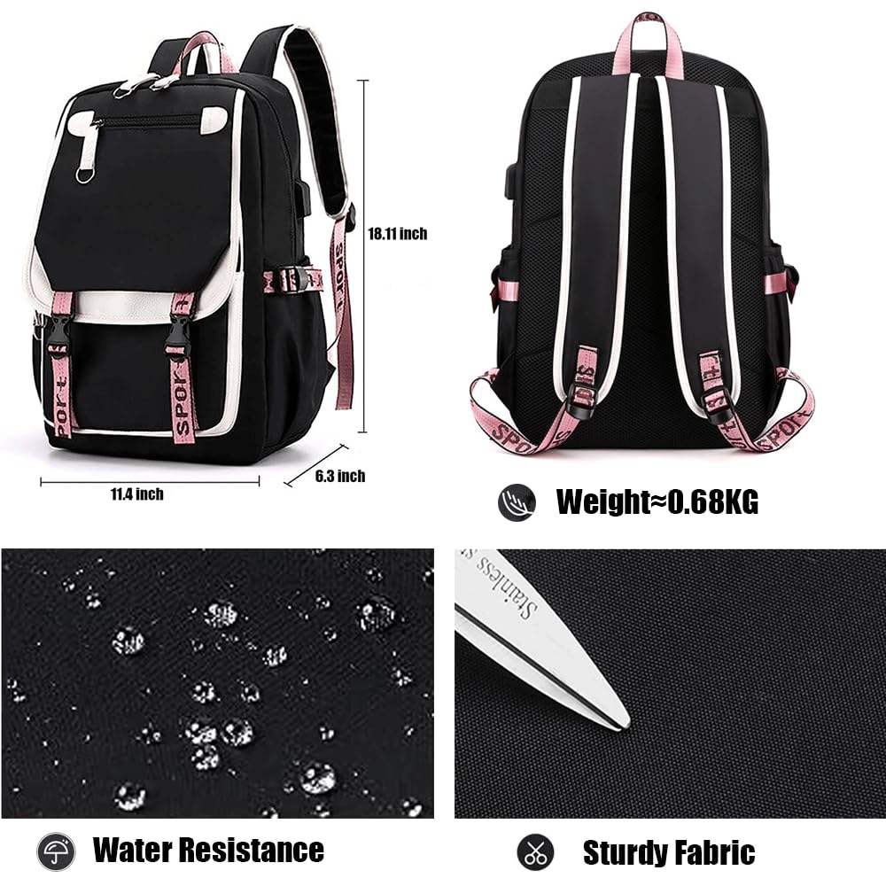 BTS Backpack Black - Kpop Laptop Backpack for Students & Travel 11.8x8.26x17.3in
