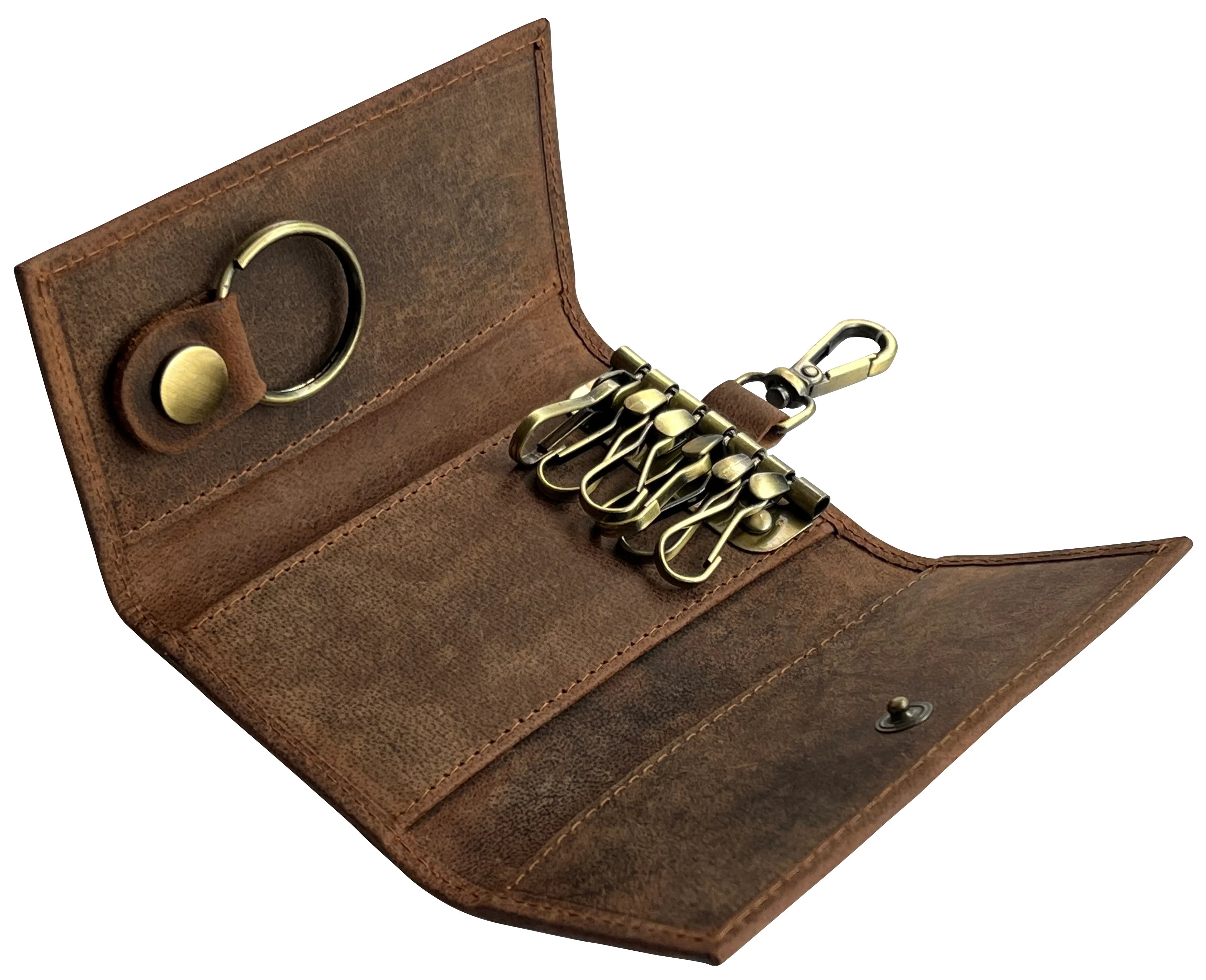 Genuine Leather Key Holder - Smart Fob Car Key Loop with Slim Keychain for Men & Women (Dark Brown) - Perfect for Organizing Keys, Car Fobs & Daily Essentials