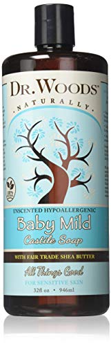 Dr. Woods Unscented Baby Mild Liquid Castile Soap with Organic Shea Butter - 32 oz | Hypoallergenic & Gentle for Sensitive Skin | Perfect for Baby Bath, Face Wash & Hand Cleansing