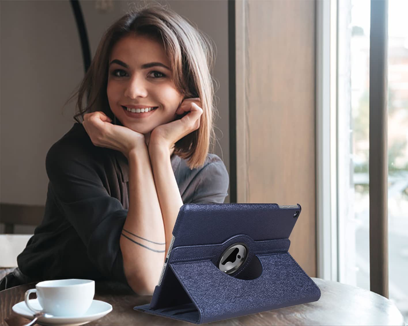 360° Rotating Stand Protective Smart Case for iPad 9.7 inch (5th/6th Gen 2018/2017) & iPad Air 2 - Auto Sleep/Wake Function, Dark Blue - Perfect for Work, Study & Travel