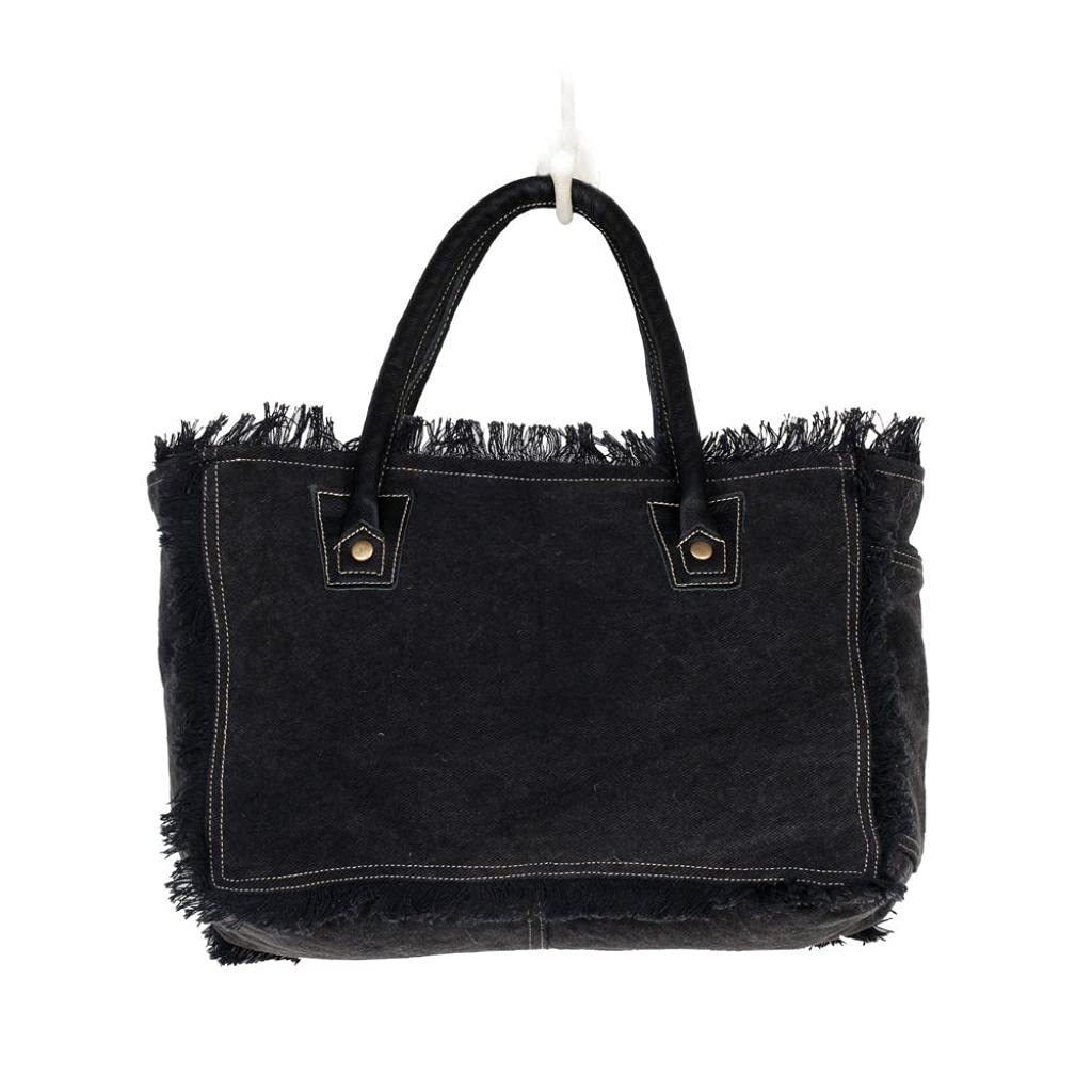 Myra Silver Surfer Cowhide Bag - Upcycled Leather & Canvas for Travel & Work