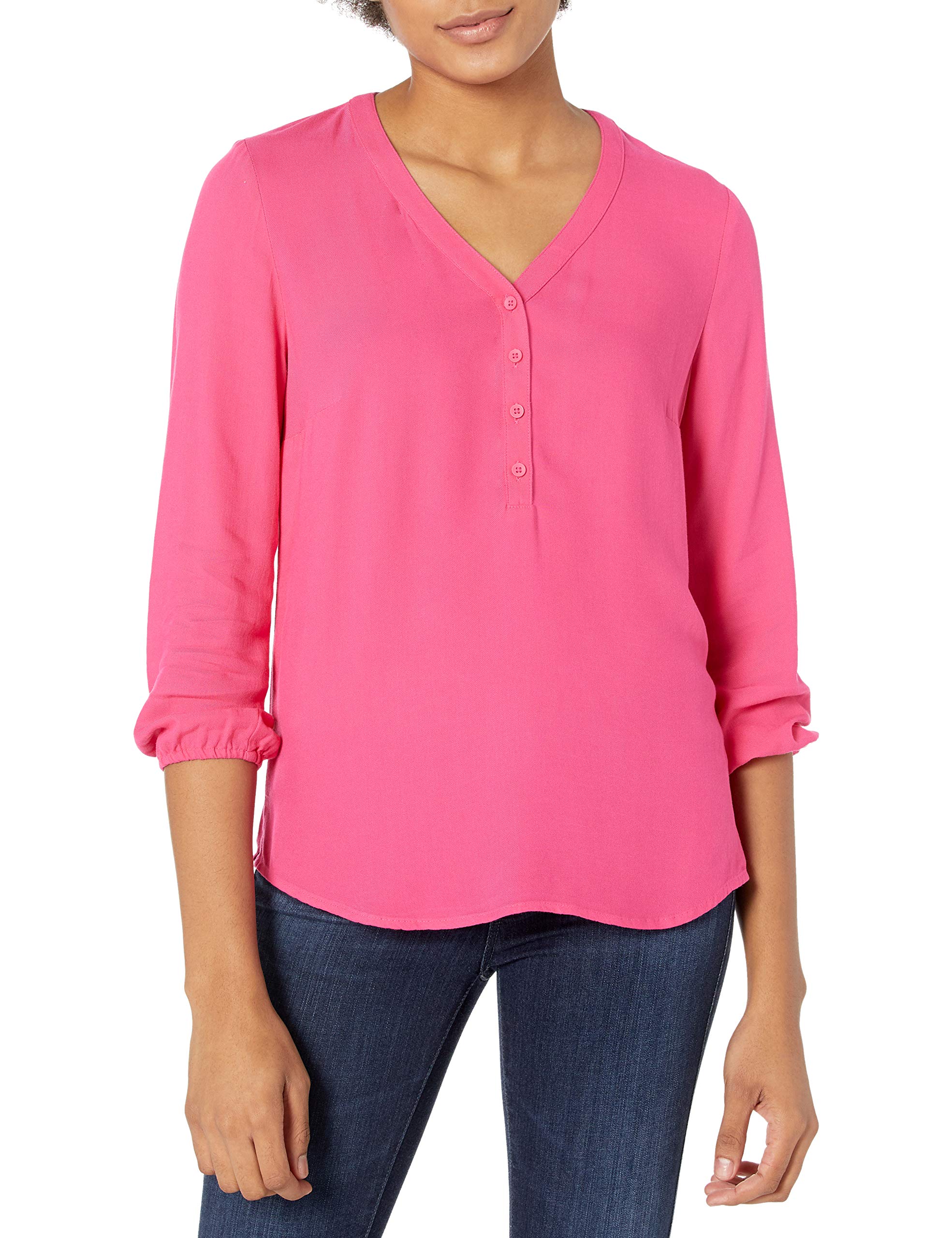Amazon Essentials Women's 3/4 Sleeve Popover Shirt - Casual Button-Down Top for Work, Office & Everyday Wear