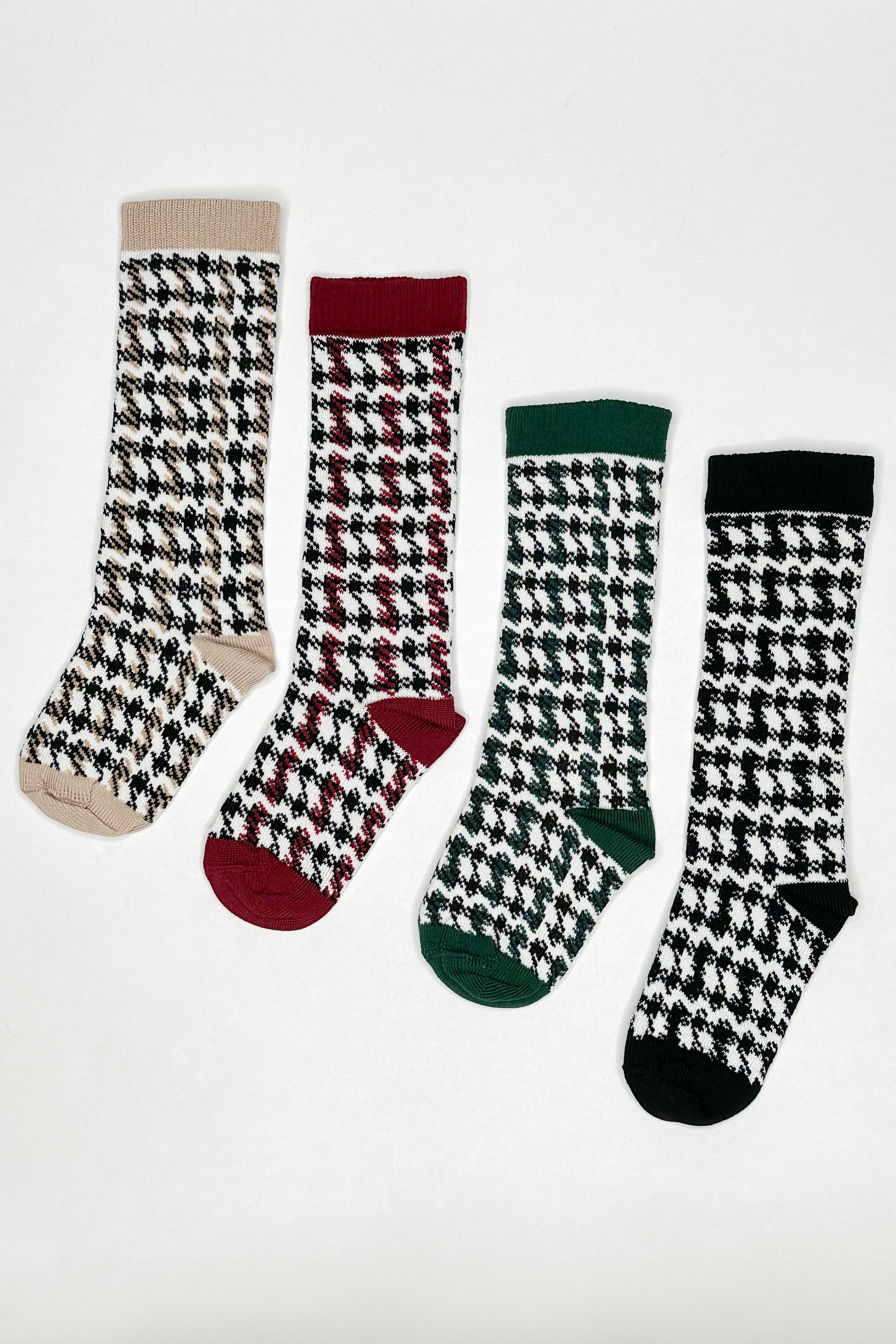 Houndstooth Knee High Socks for Women - Fashionable Checkered Pattern Winter Warm Socks - Perfect for Boots, Office Wear, and Cold Weather Outfits