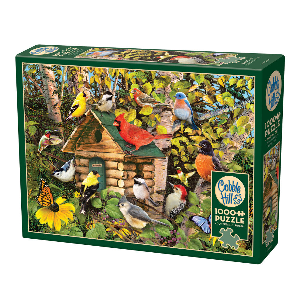Eco-Friendly Cobble Hill 1000 Piece Jigsaw Puzzle - Bird Cabin with Reference Poster | Perfect for Family Game Night & Relaxation