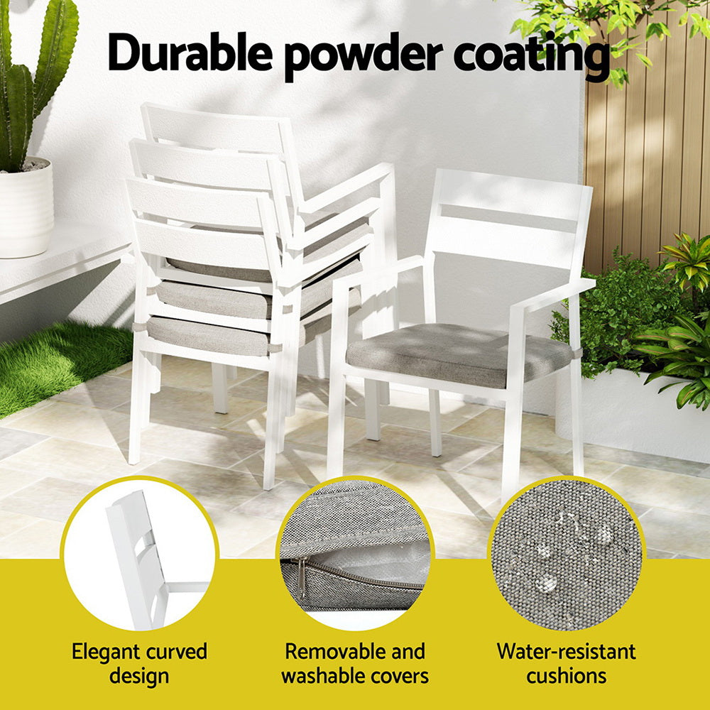 7-Piece Aluminum Outdoor Dining Set with Gray Cushions - Patio Furniture for Garden, Backyard, and Poolside Dining