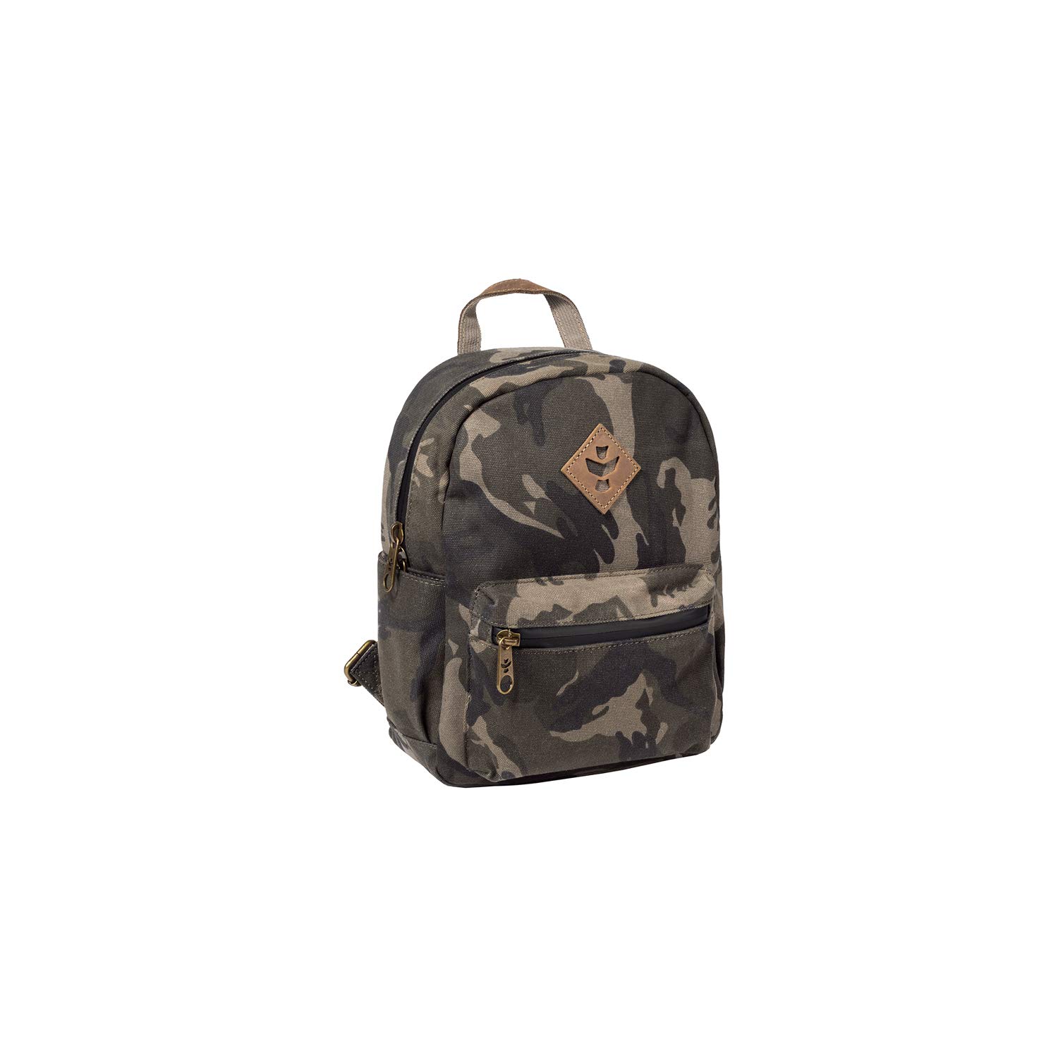 Revelry Smell Proof Lockable Water-Resistant Small Backpack with Carbon Filter System - 7.4L Capacity for Travel, Hiking & Outdoor Activities (Camo Brown)