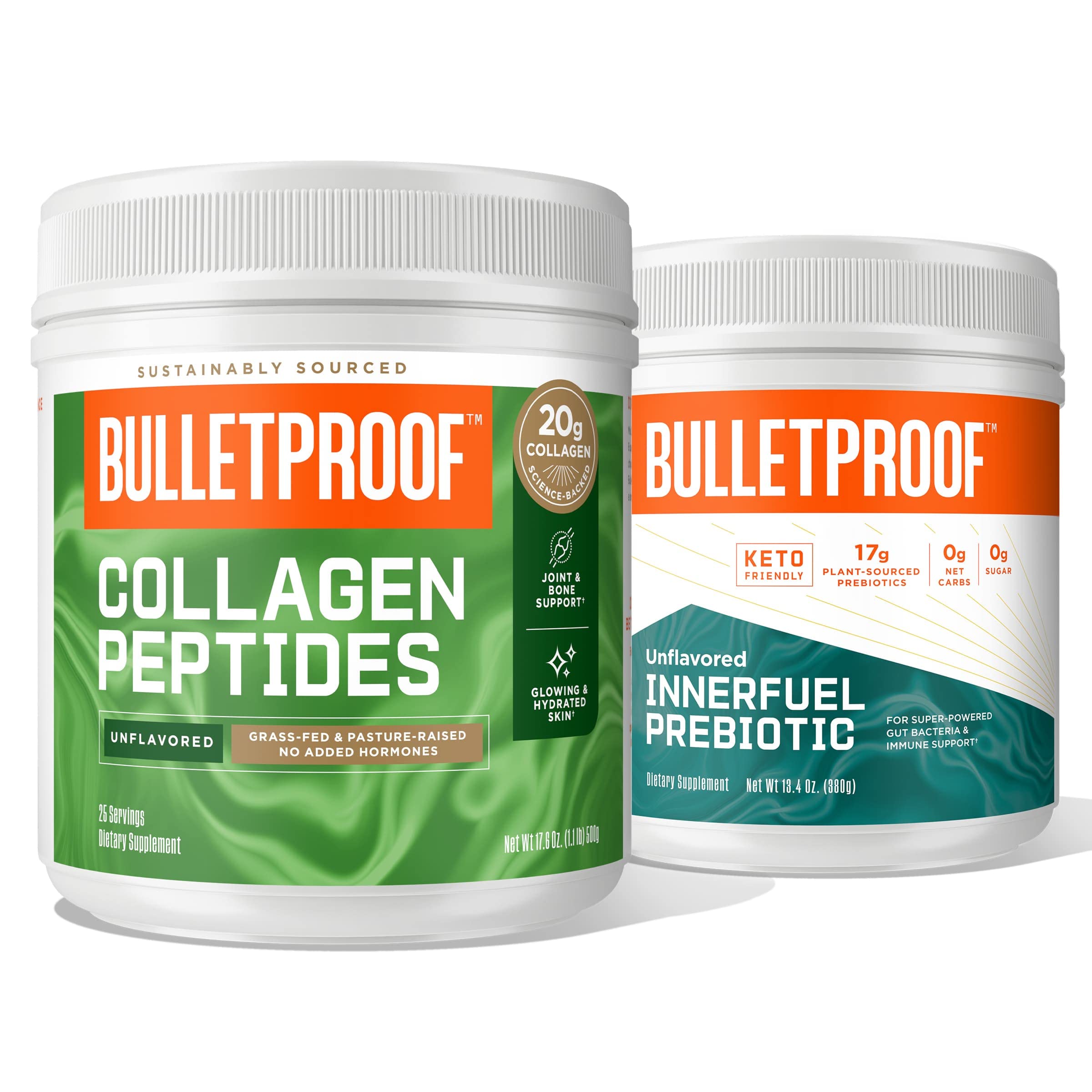 Bulletproof Duo Kit | Collagen Peptides Protein Powder for Skin, Bones & Joints + Prebiotic Fiber Powder for Gut Health – 18g Protein, 17.6 Oz, Supports Digestion & Immunity – Perfect for Post-Workout Recovery & Daily Wellness Routine