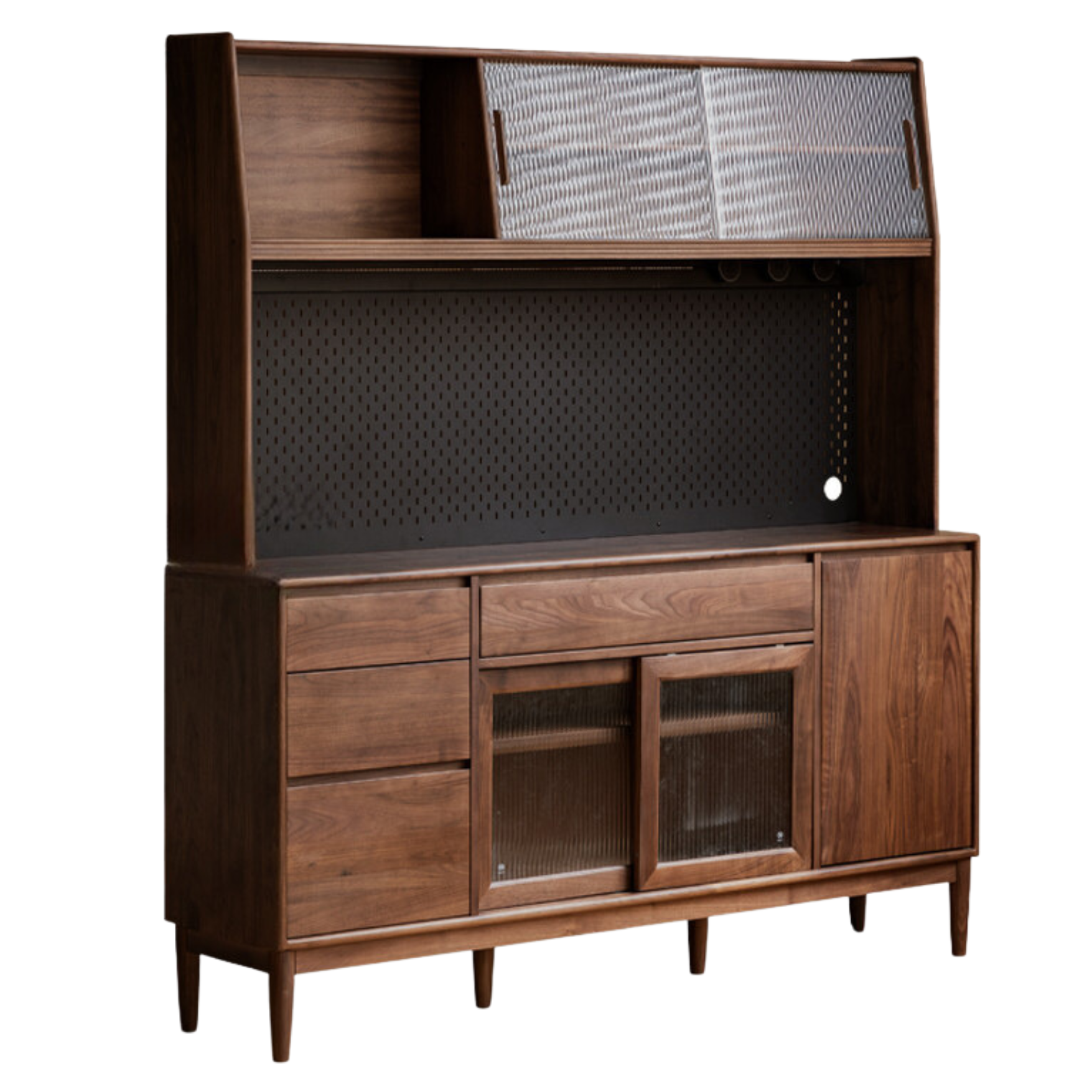 Black Walnut Solid Wood Modern Sideboard - Minimalist Buffet Cabinet for Dining Room, Living Room & Entryway Storage