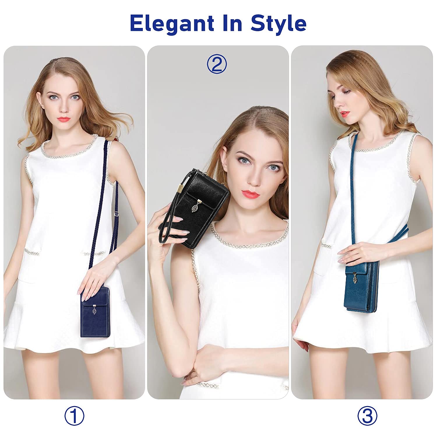 HUANLANG Women's Leather Crossbody Phone Bag - Small Cell Phone Purse Wallet for iPhone & Android - Perfect for Travel, Shopping & Daily Use