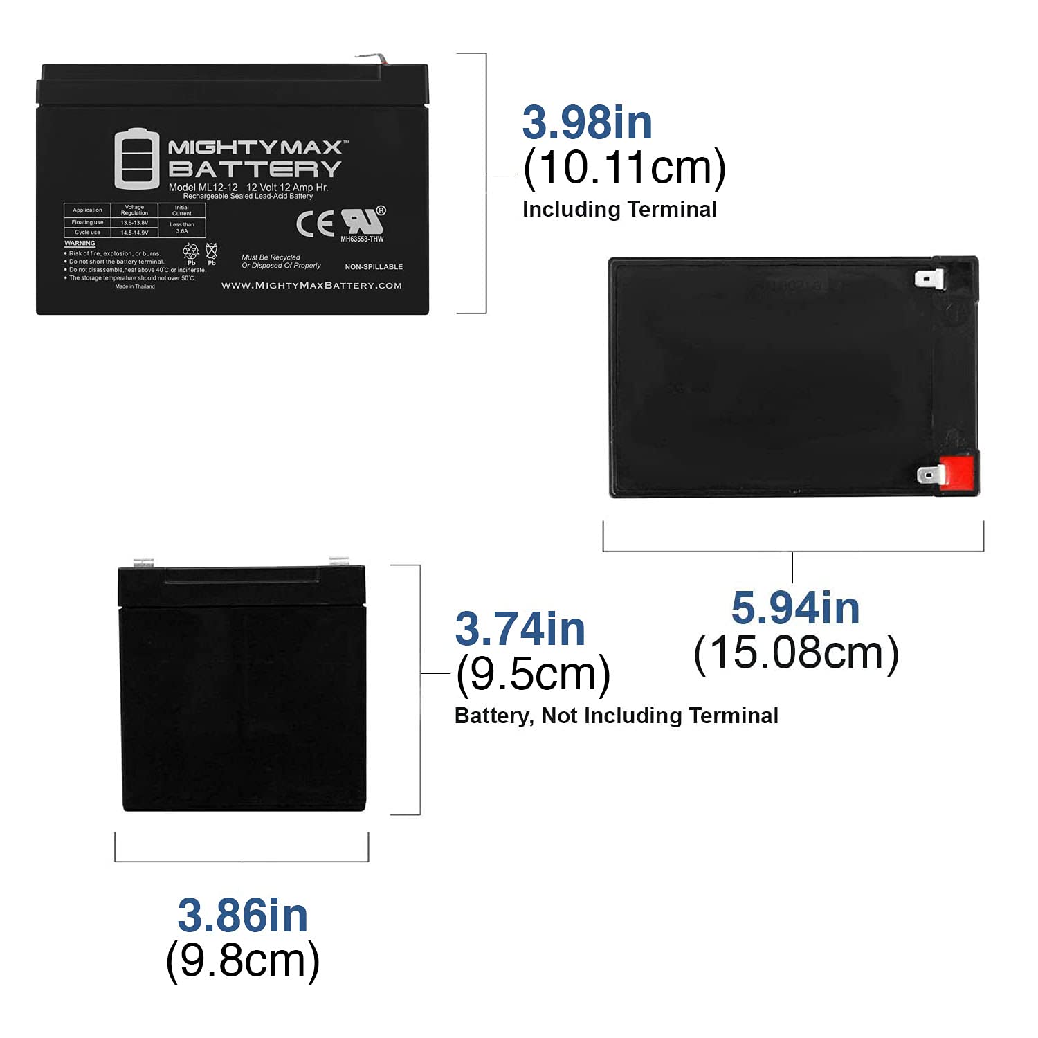Mighty Max 12V 12AH Sealed Lead Acid (SLA) Replacement Battery for LW-6FM12S - 10 Pack - Perfect for Power Wheels, Scooters, Emergency Lights & Backup Power Systems