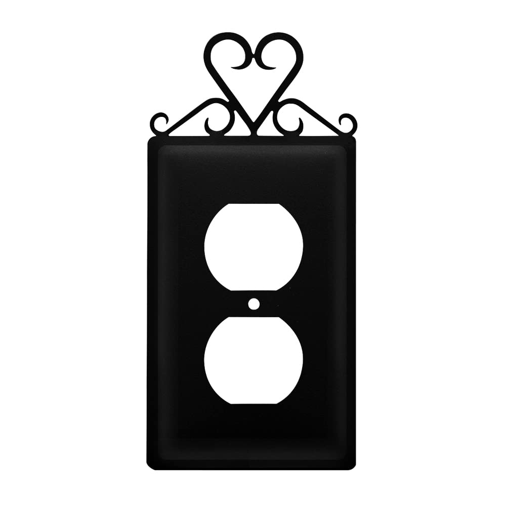 Village Wrought Iron Heart Outlet Cover Plate - Decorative Electrical Outlet Cover for Home, Bedroom, Living Room - Rustic Farmhouse Wall Decor Accessory for Safety and Style