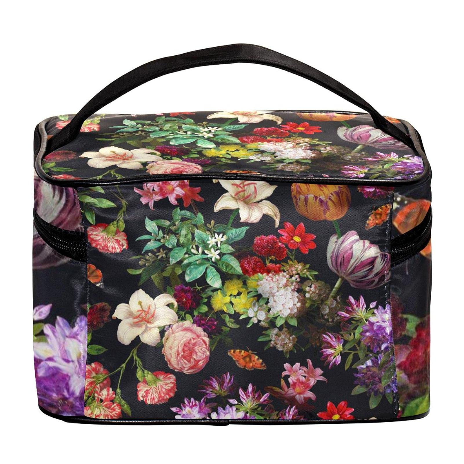 Vibrant Floral Travel Makeup Bag - Large Cosmetic Organizer with Zipper for Women & Girls | Perfect for Vacation, Gym, and Daily Essentials Storage