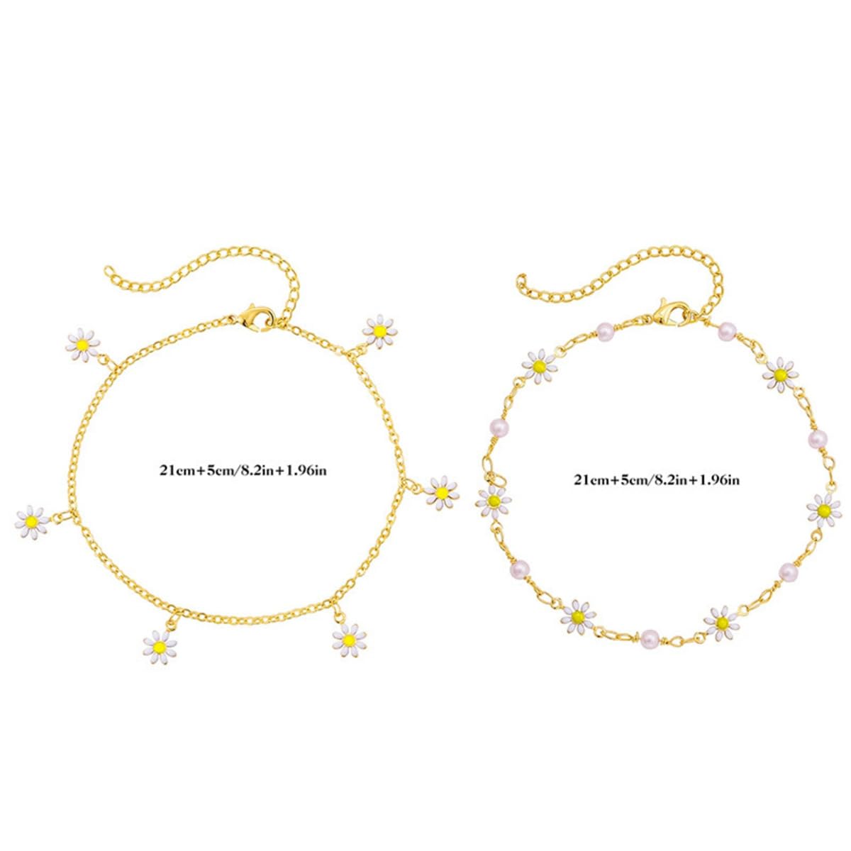 Layered Gold Daisy Sunflower Anklet for Women - Boho Pearl Floral Paperclip Chain Link Bracelet Anklet Set, Perfect Holiday Gift for Her | Beach Wedding, Summer Vacation, Boho Chic Outfit Accessory
