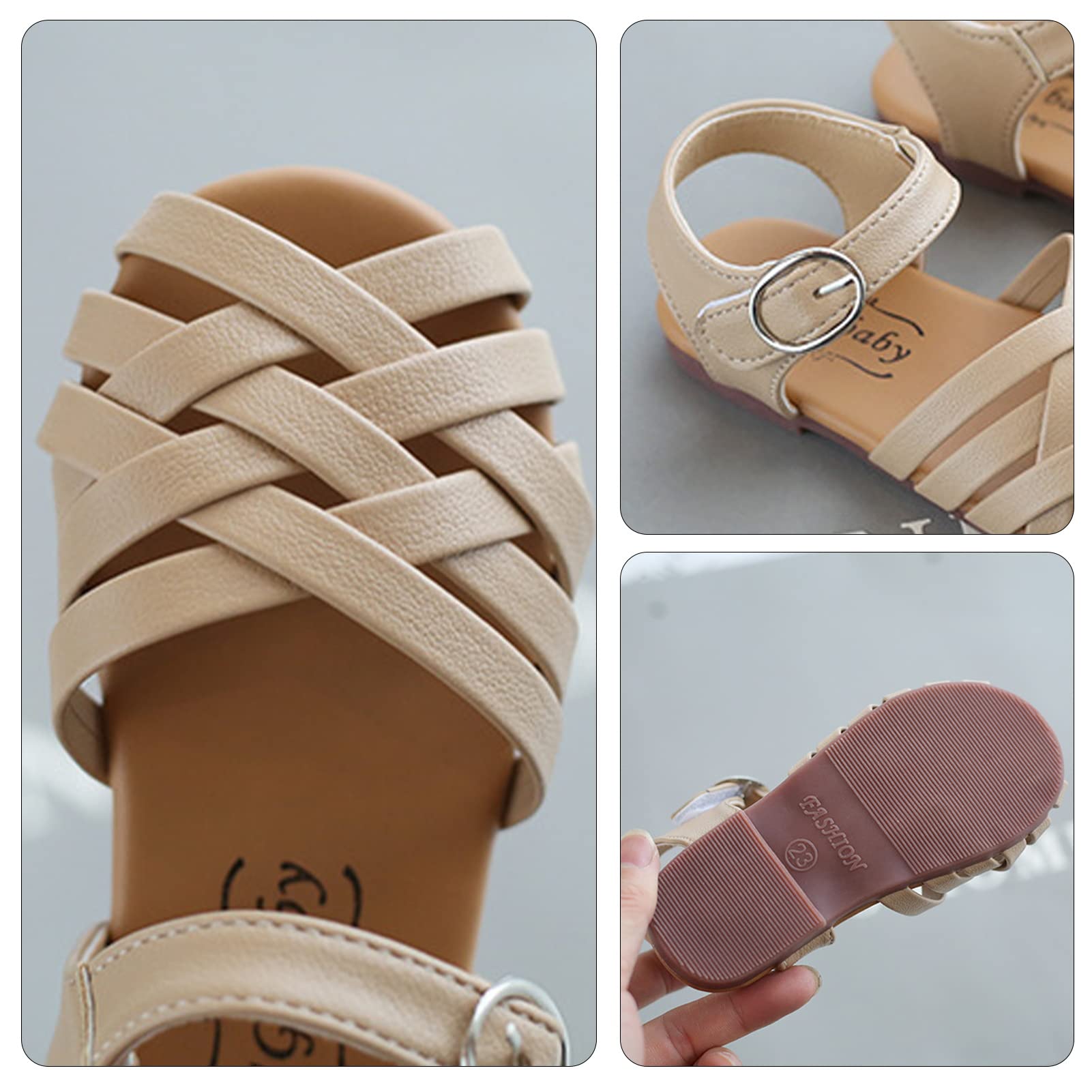 SEAUR Girls' Sandals for Toddlers & Kids - Soft PU Leather Flat Sandals for Baby Boys & Girls - Comfortable Summer Outdoor Shoes for Beach, Park & Playground