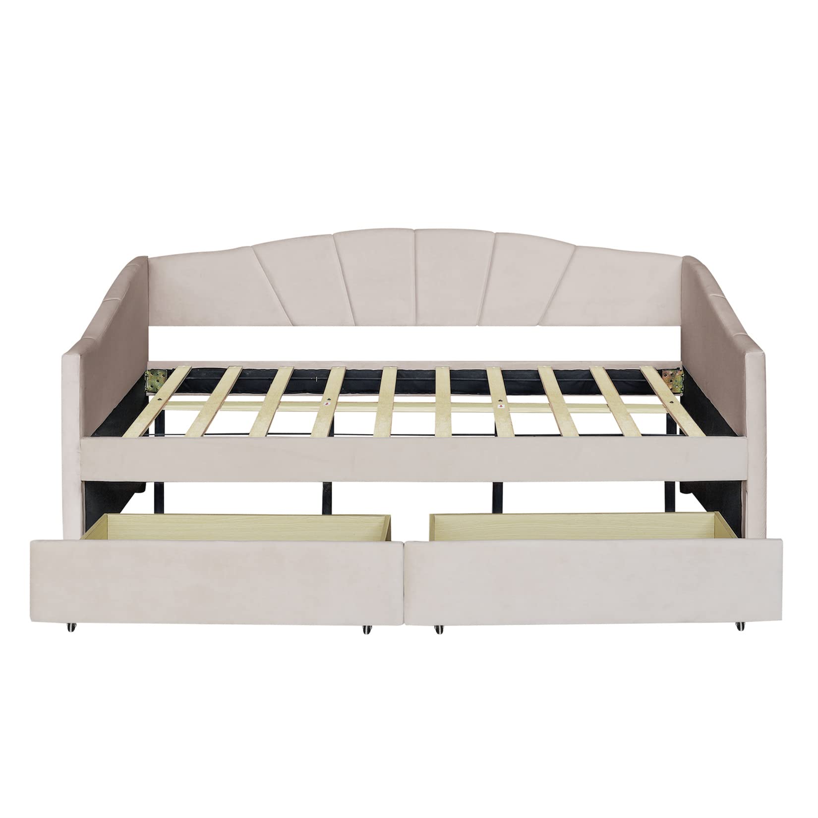 Bellemave Twin Daybed with Storage Drawers - Upholstered Velvet Sofa Bed Frame, Beige Convertible Sleeper for Small Spaces | Perfect for Bedroom, Living Room, Guest Room & Studio Apartments