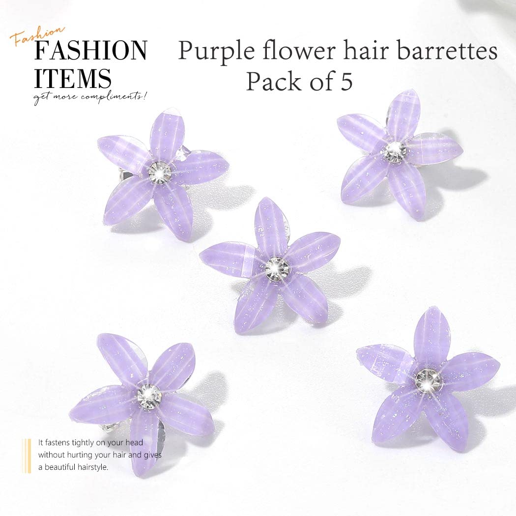 BARTOSI Small Purple Flower Hair Clips - 5 Pack Floral Hair Barrettes for Women & Girls | Perfect for Weddings, Parties & Everyday Hair Accessories
