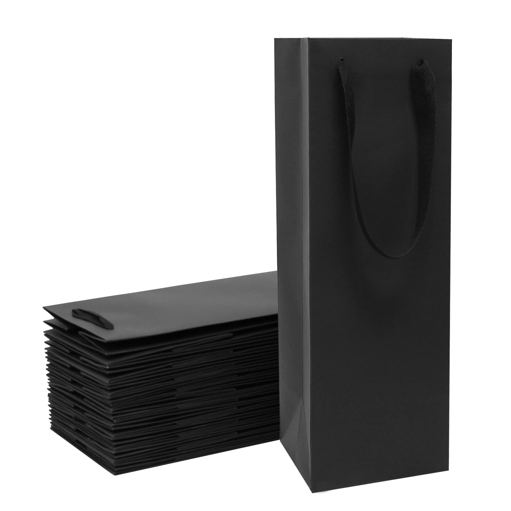 20 Pack Black Wine Bottle Bags Bulk 4x4x14 Inch - Kraft Paper Gift Bags with Handles for Champagne, Alcohol & Liquor Retail - Perfect for Gifts, Weddings & Party Favors