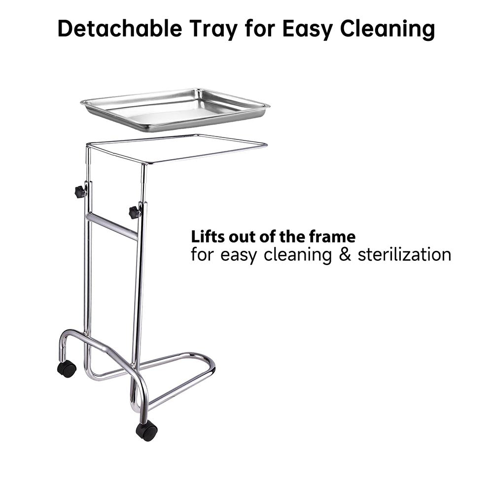 TheLAShop Mayo Instrument Stand with Removable Tray & Double Post - Durable Surgical Tool Organizer for Operating Rooms, Clinics, and Medical Labs