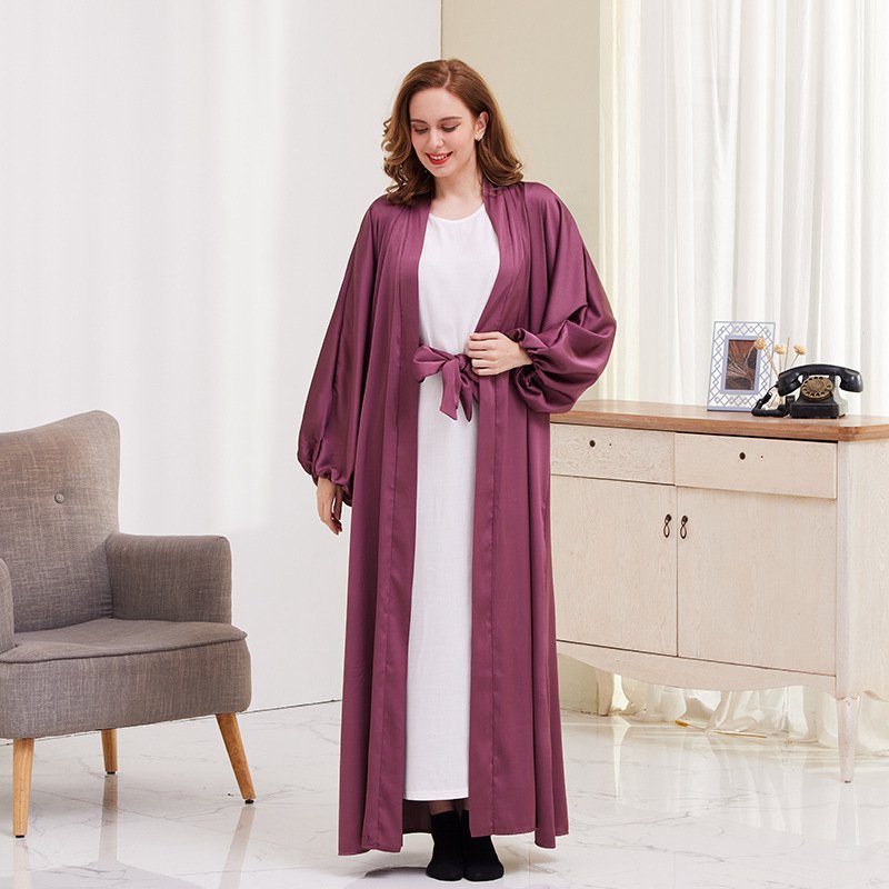 Elegant Puff Sleeve Open Abaya Dress for Muslim Women - Modest Islamic Clothing for Prayer, Eid & Special Occasions